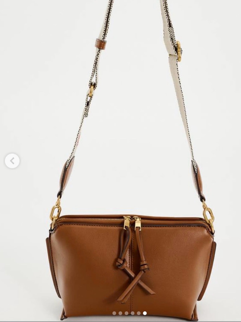 Zara Tan Brown Leather Crossbody Bag with Contrast Strap